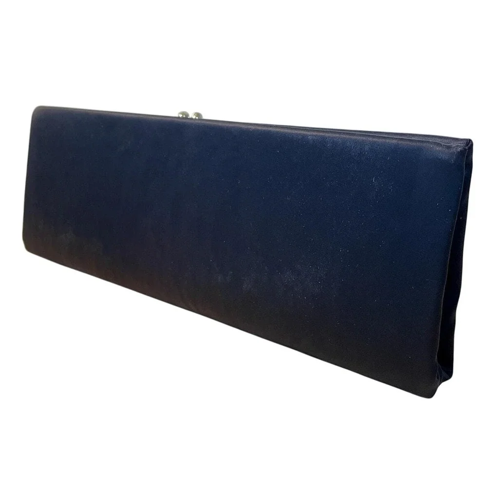 Vintage 60's Clutch‎ Purse Chocolate Brown Satin Ball Clasp Bow 12